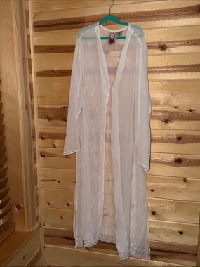 Elegant Sheer White Embroidered Long Robe - Lightweight Lounge Cover-Up